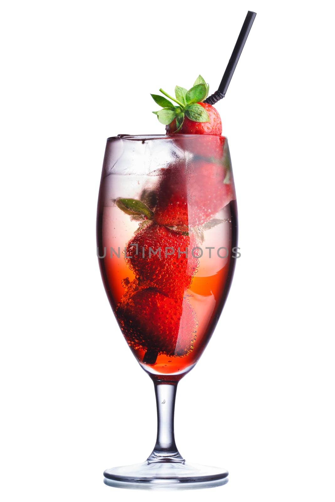 Strawberry cocktail. Summer refreshing cocktail with straws