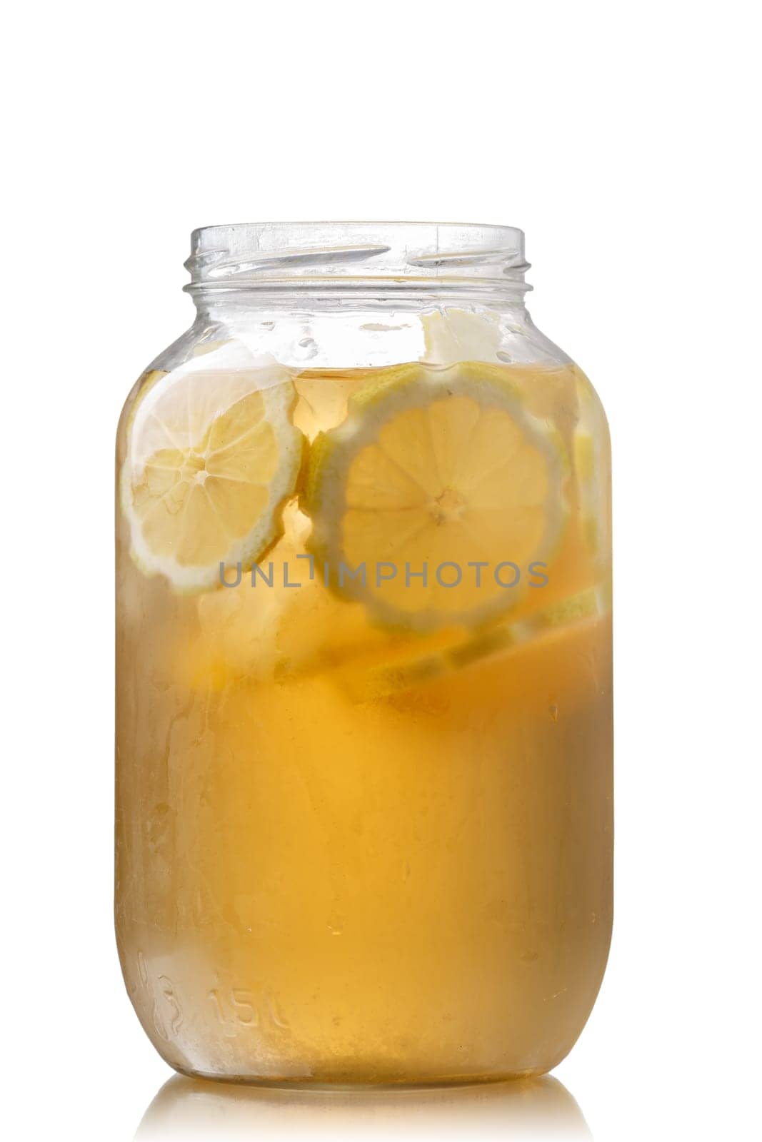 Pitcher of sweet iced green tea with lemon