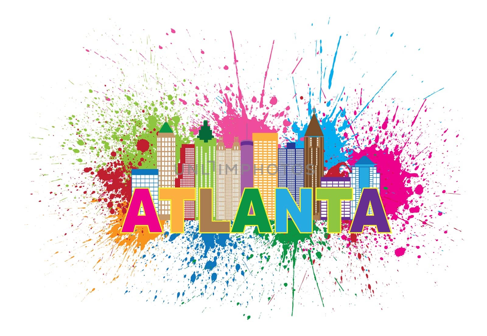 Atlanta Georgia City Skyline Paint Splatter Abstract with Colorful Text llustration