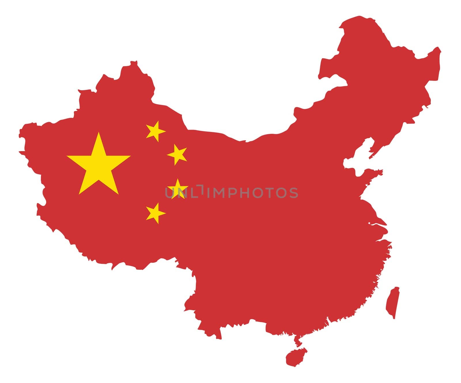Peoples Republic of China Flag in Map Outline Silhouette isolated on White Background Illustration