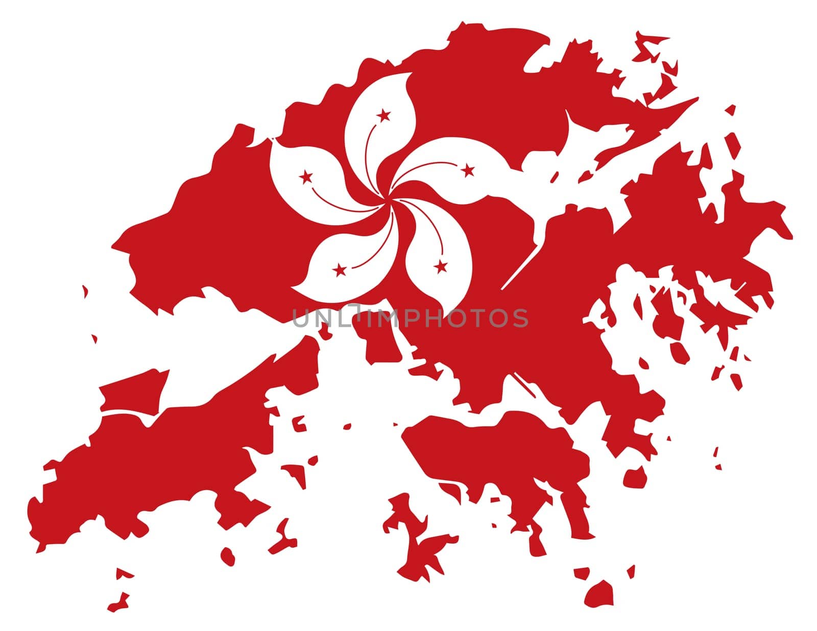 Hong Kong Flag in Red Map Outline Silhouette Illustration