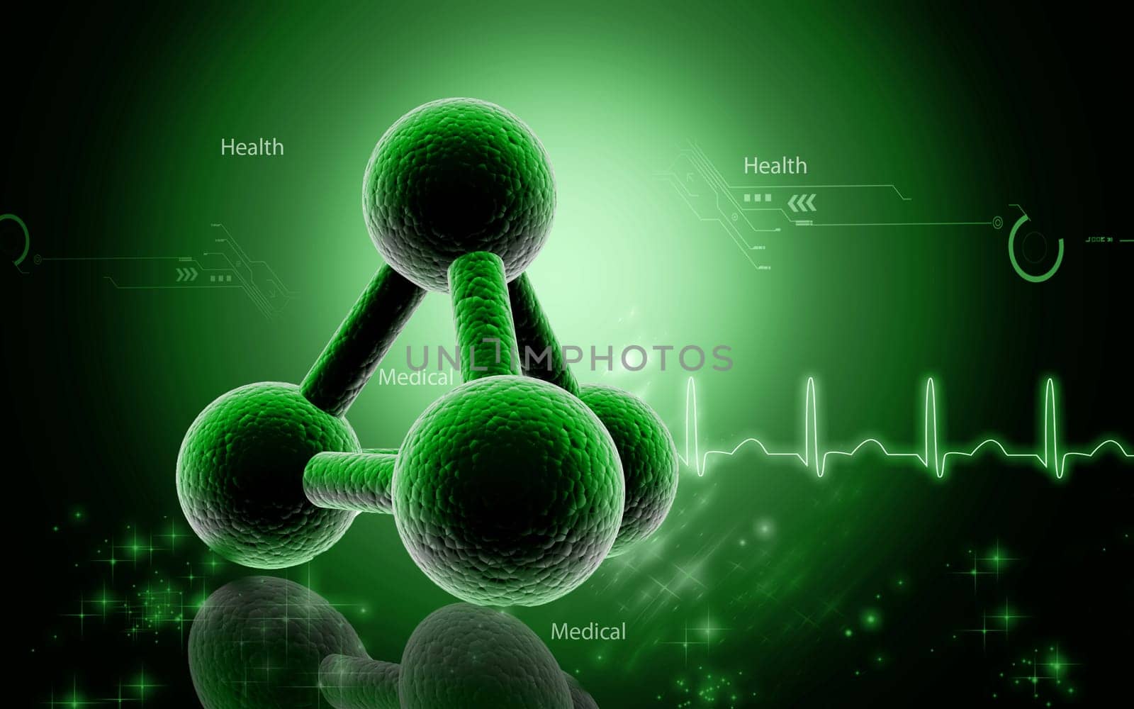Digital illustration of molecules in colour background