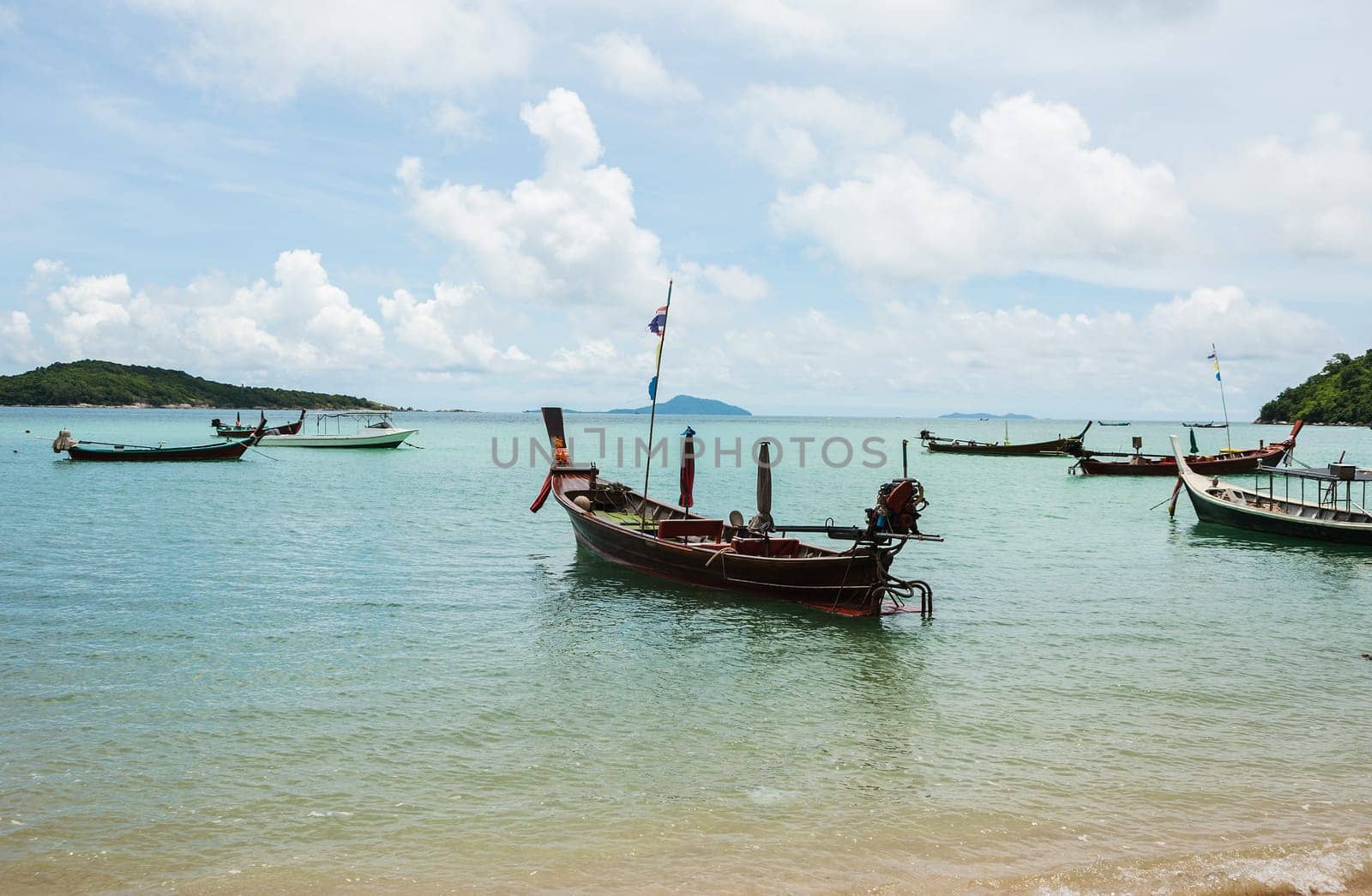 Seascape colorful with fishing boat, Rawai beach, Phuket thailand