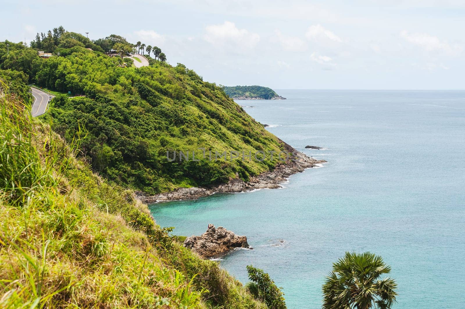 Blue sea with blue sky and white cloud, Phuket view point thailand