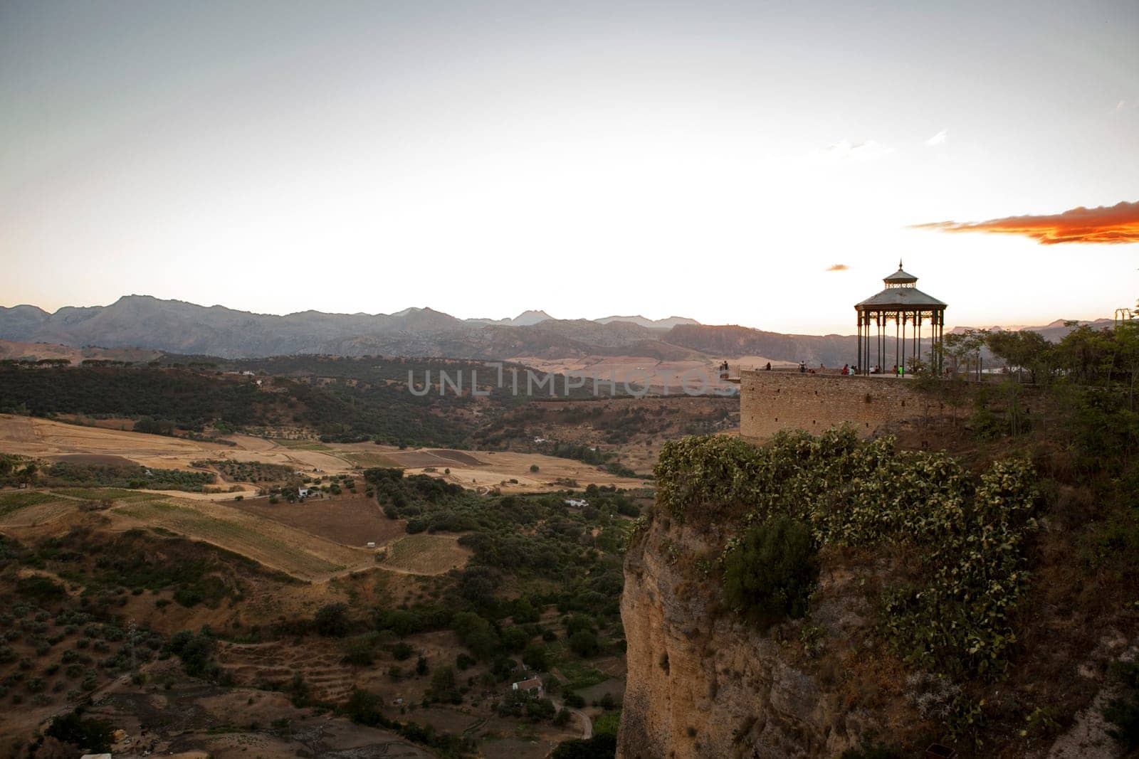 Viewpoint of Puente Nuevo Bridge at dusk, Malaga