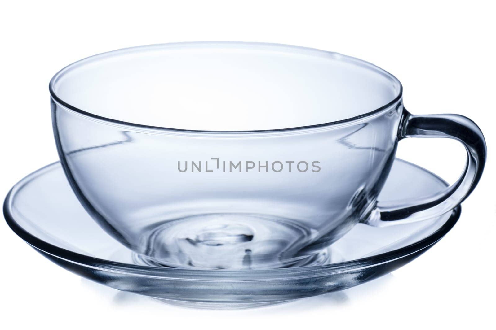 Empty transparent tea cup silhouette isolated on white.