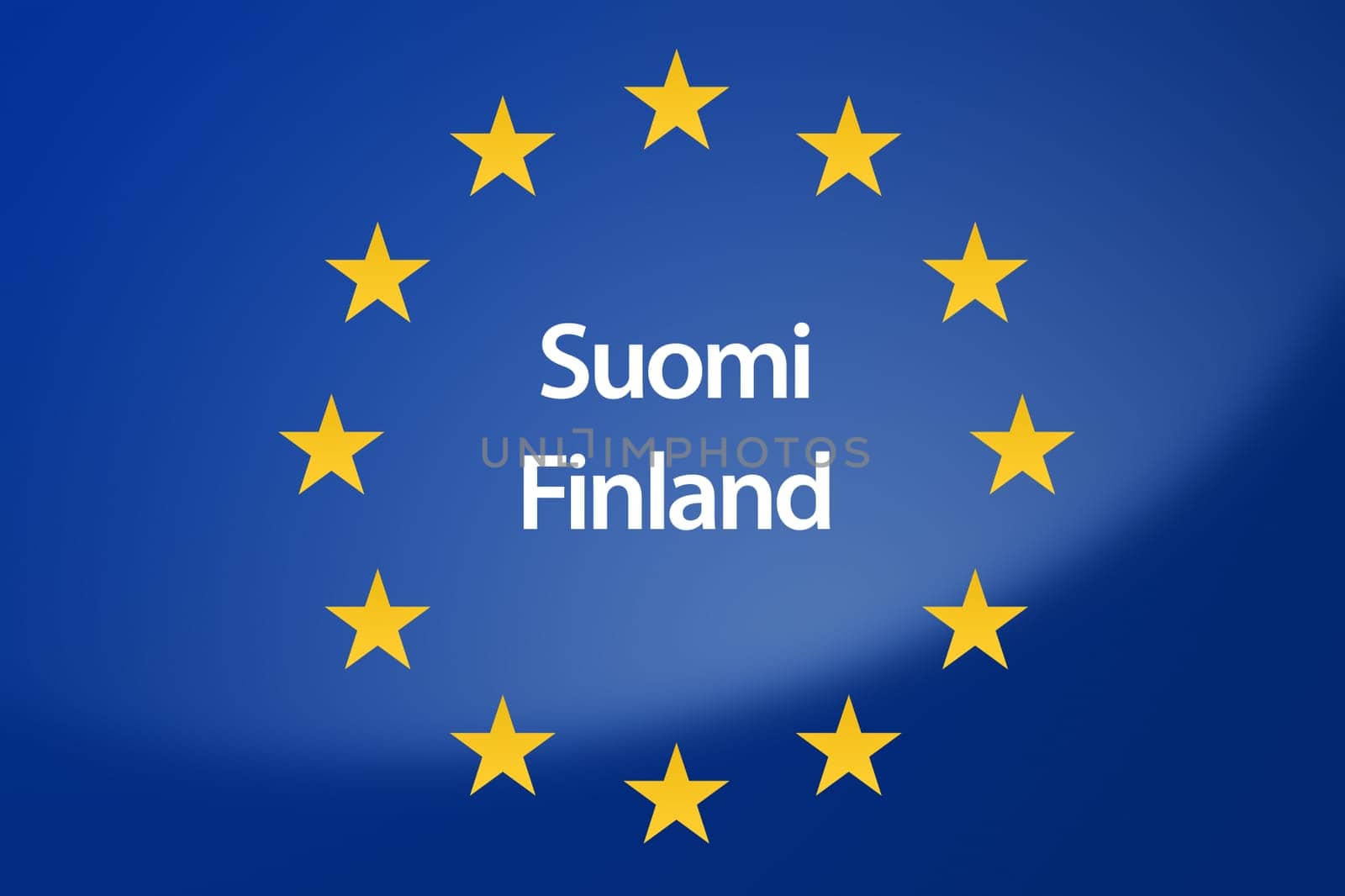 Illustration of European Union flag - labeled with Finland in finish language