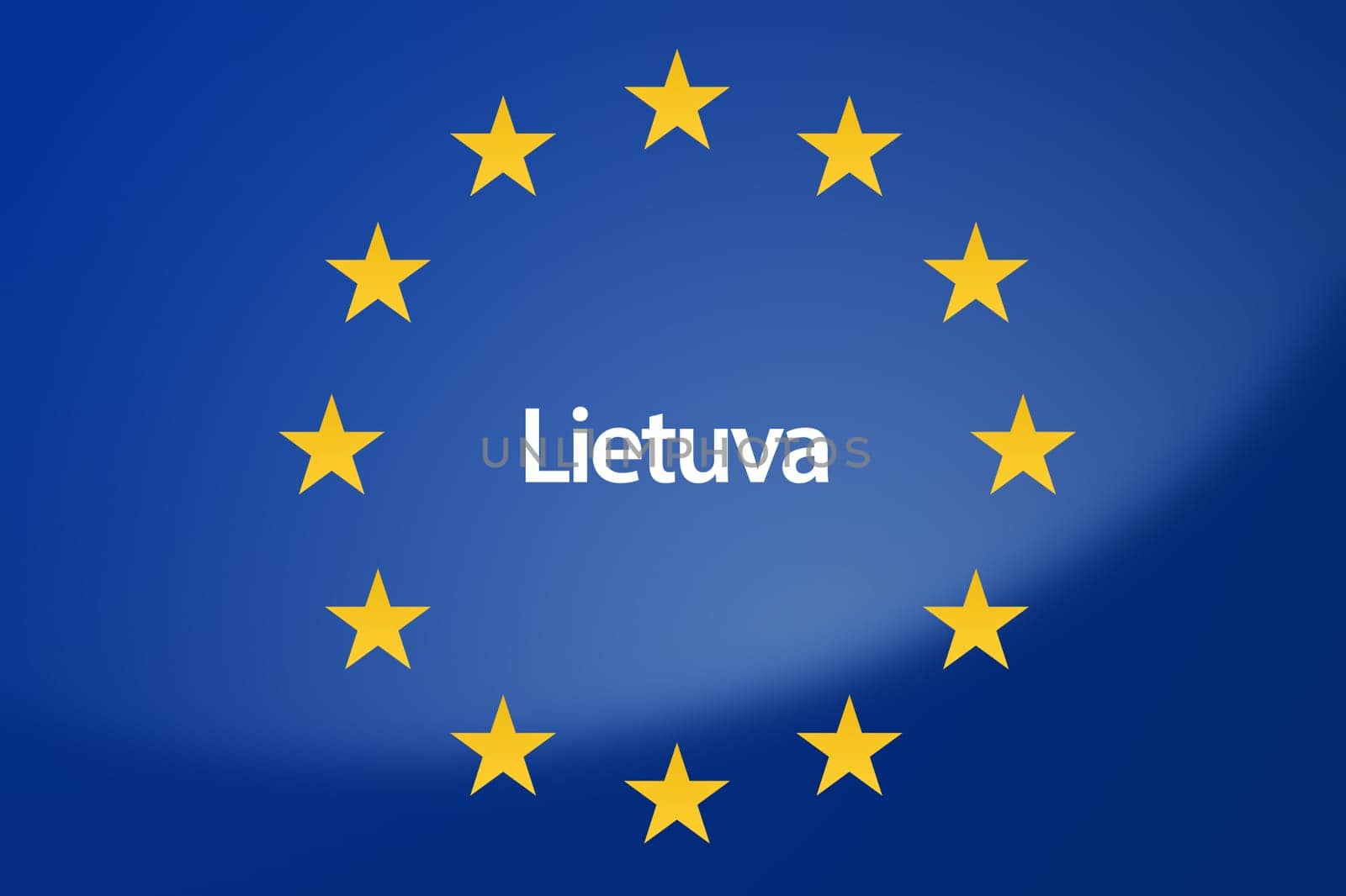 Illustration of European Union flag - labeled with Lithuania in lithuanian language