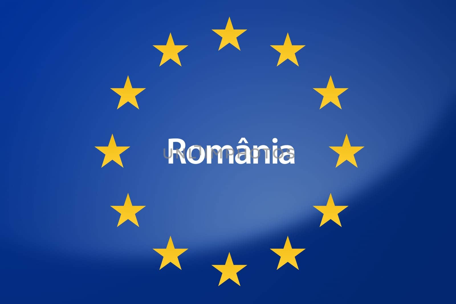 Illustration of European Union flag - labeled with Romania in romanian language
