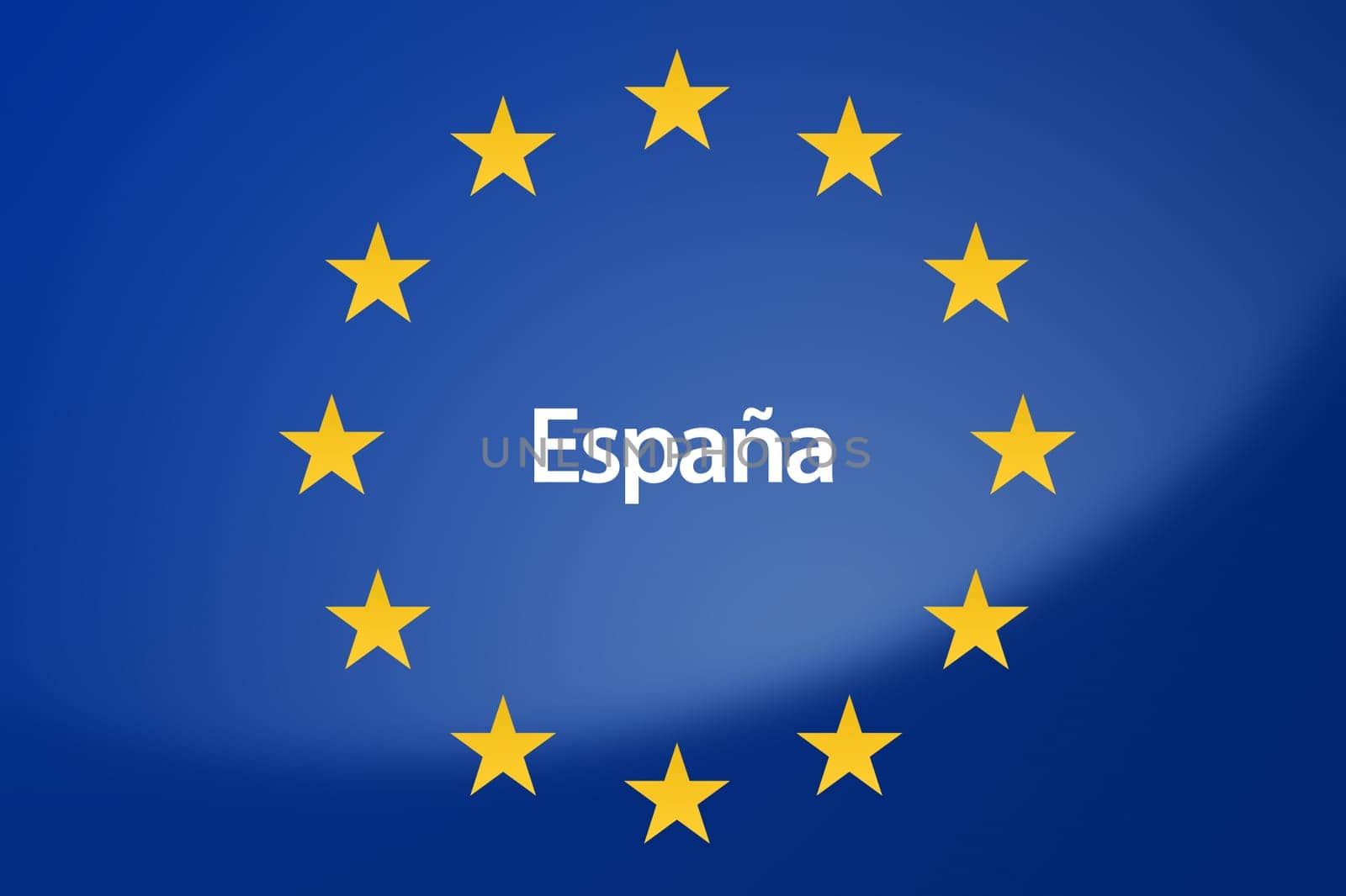 Illustration of European Union flag - labeled with Spain in spanish language