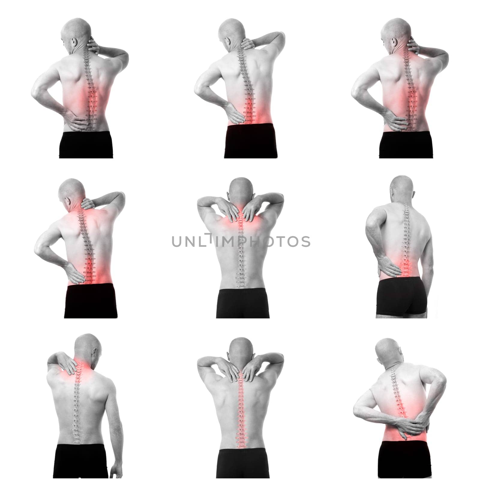 Views of a Half-naked man feeling pain in the back