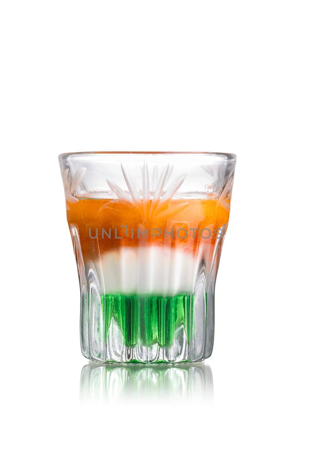 Irish flag alcoholic cocktail in shot glass (shooter)