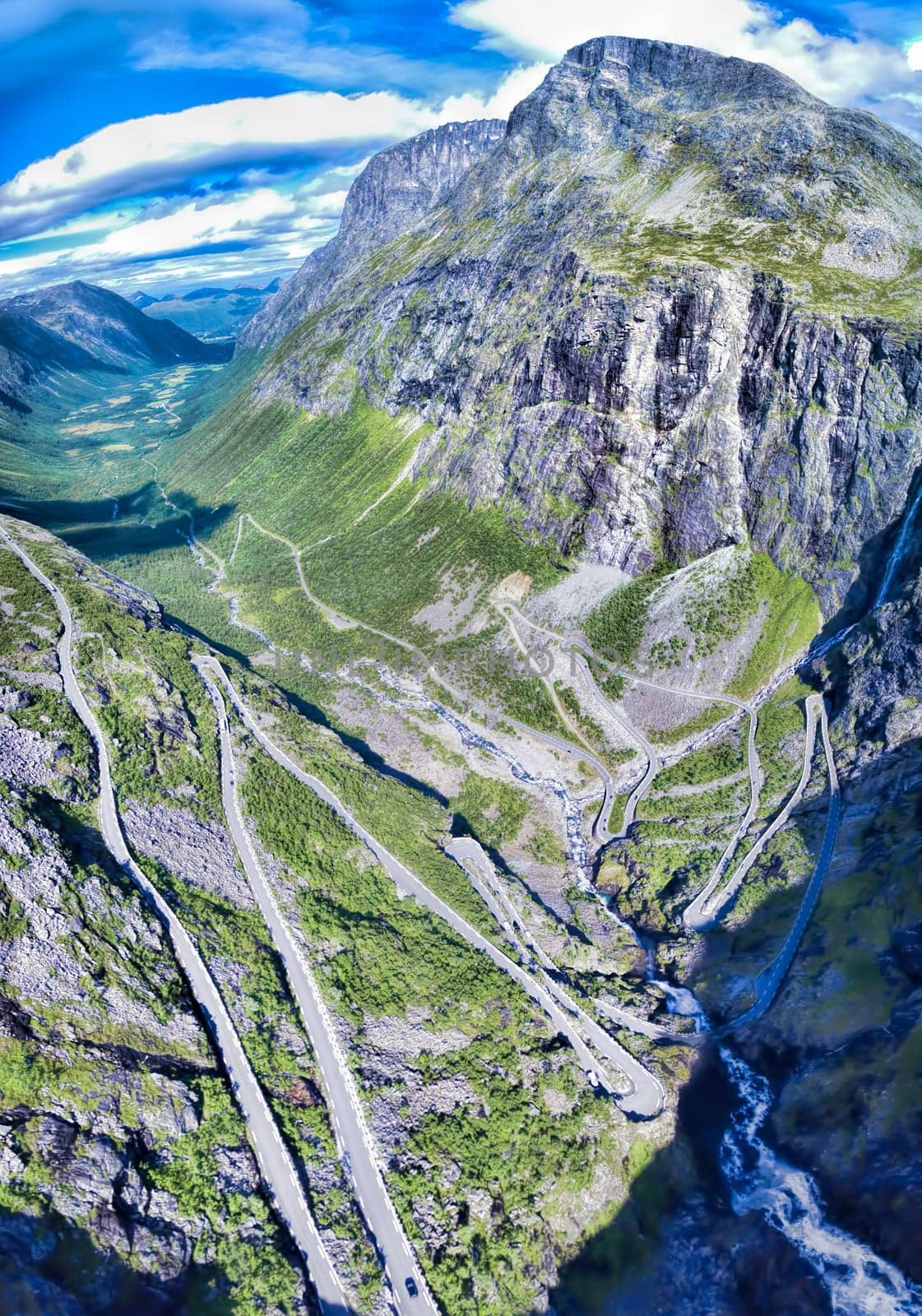 Aerial view of Trollstigen, famous serpentine mountain road in Norway