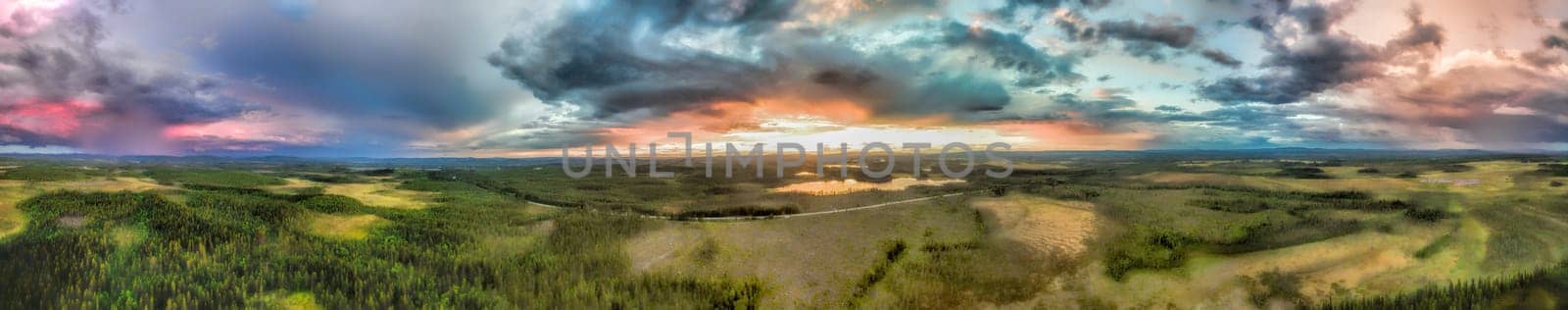 Massive storms brewing over the swedish forests, aerial panorama