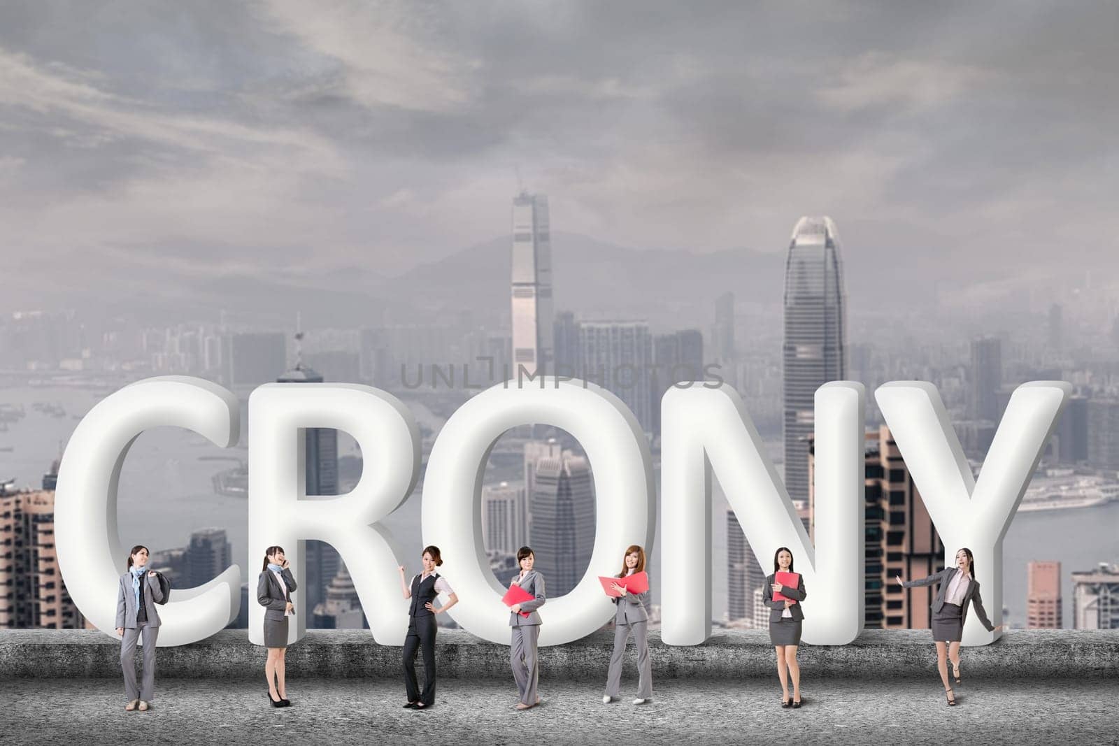 Concept of partner, friends,collaborate with group of business people stand with 3d text.