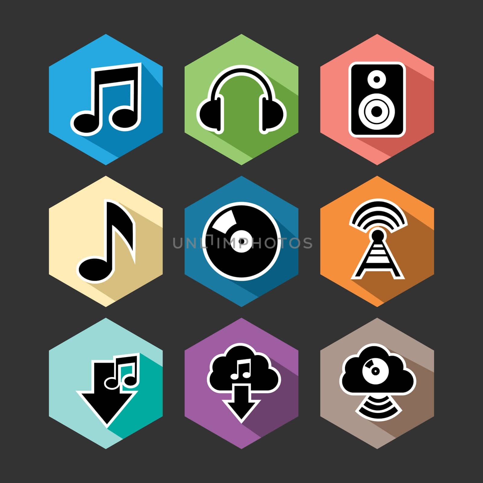 Music and sound set of flat icons design. Can be used for website and mobile app. EPS10 vector file organized in layers for easy editing.