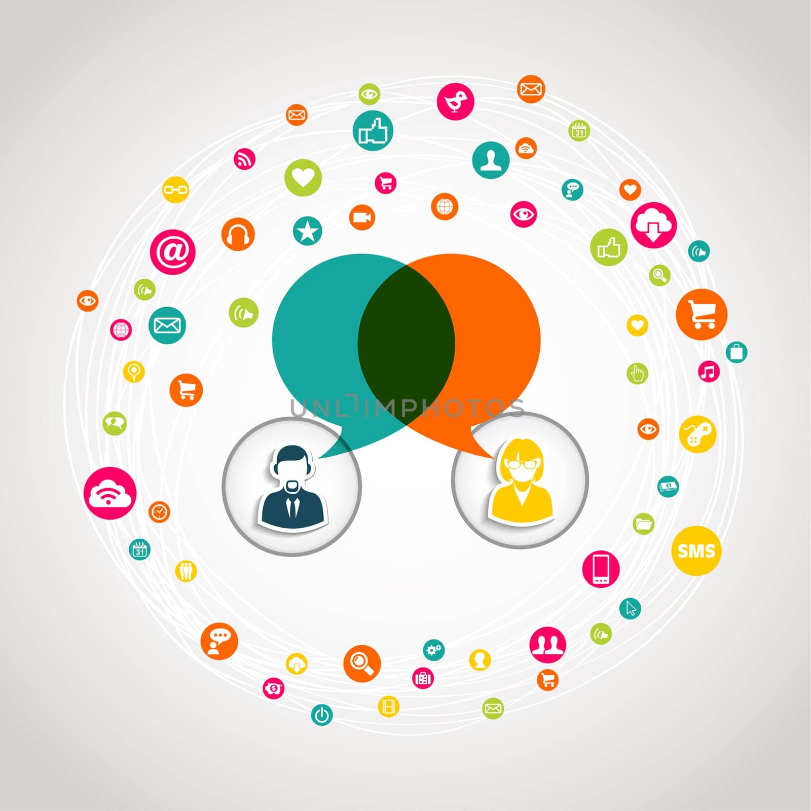 Social media chat diagram concept illustration. EPS10 vector file with transparency layers.