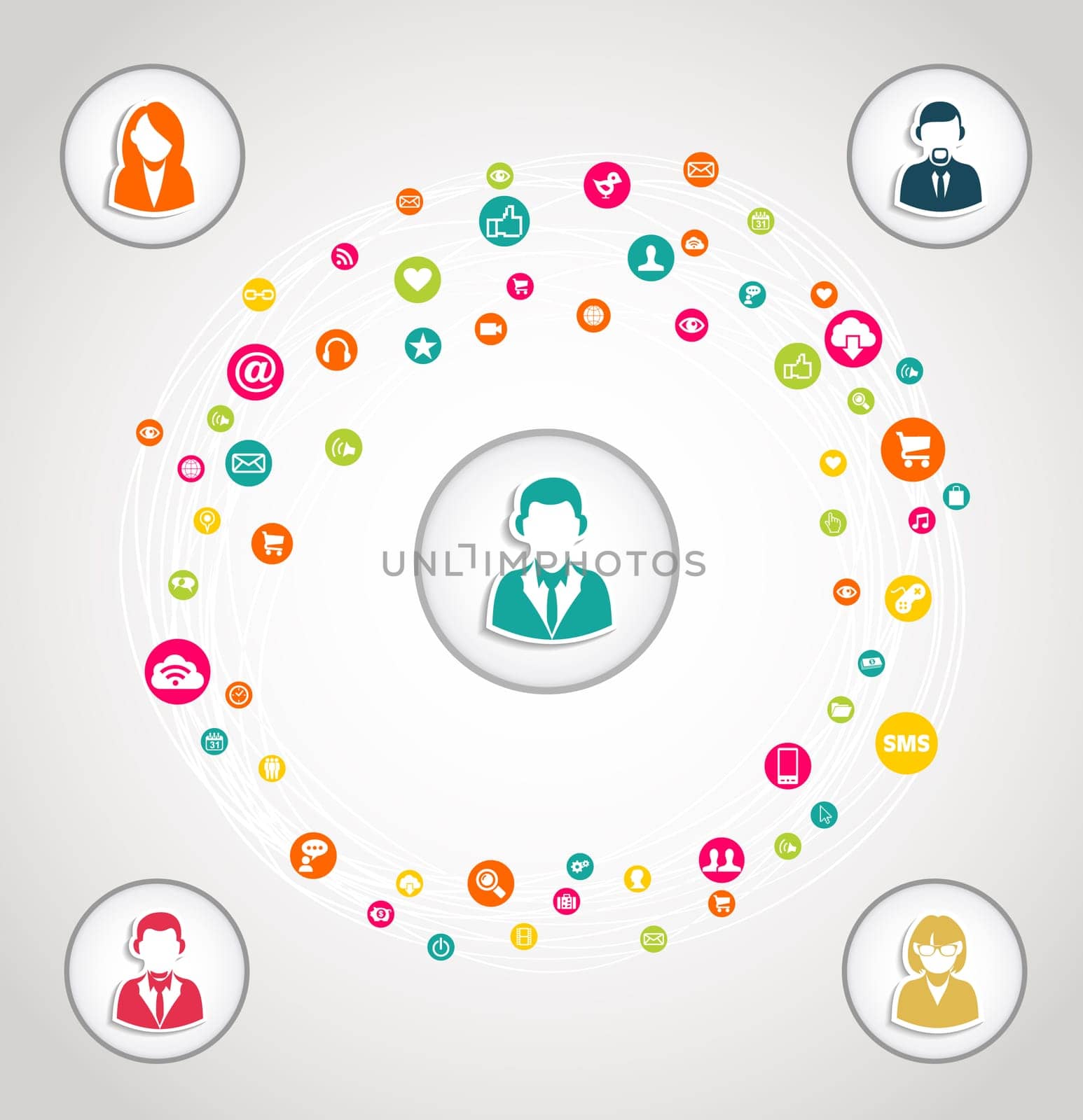 Social media teamwork diagram concept illustration. EPS10 vector file with transparency layers.