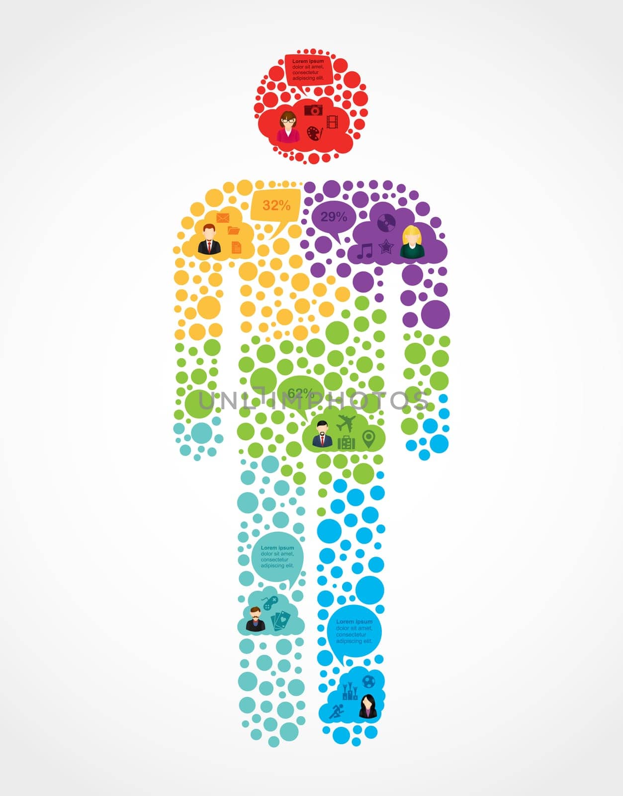 Social media network infographic on man shape concept. EPS10 vector file organized in layers for easy editing..