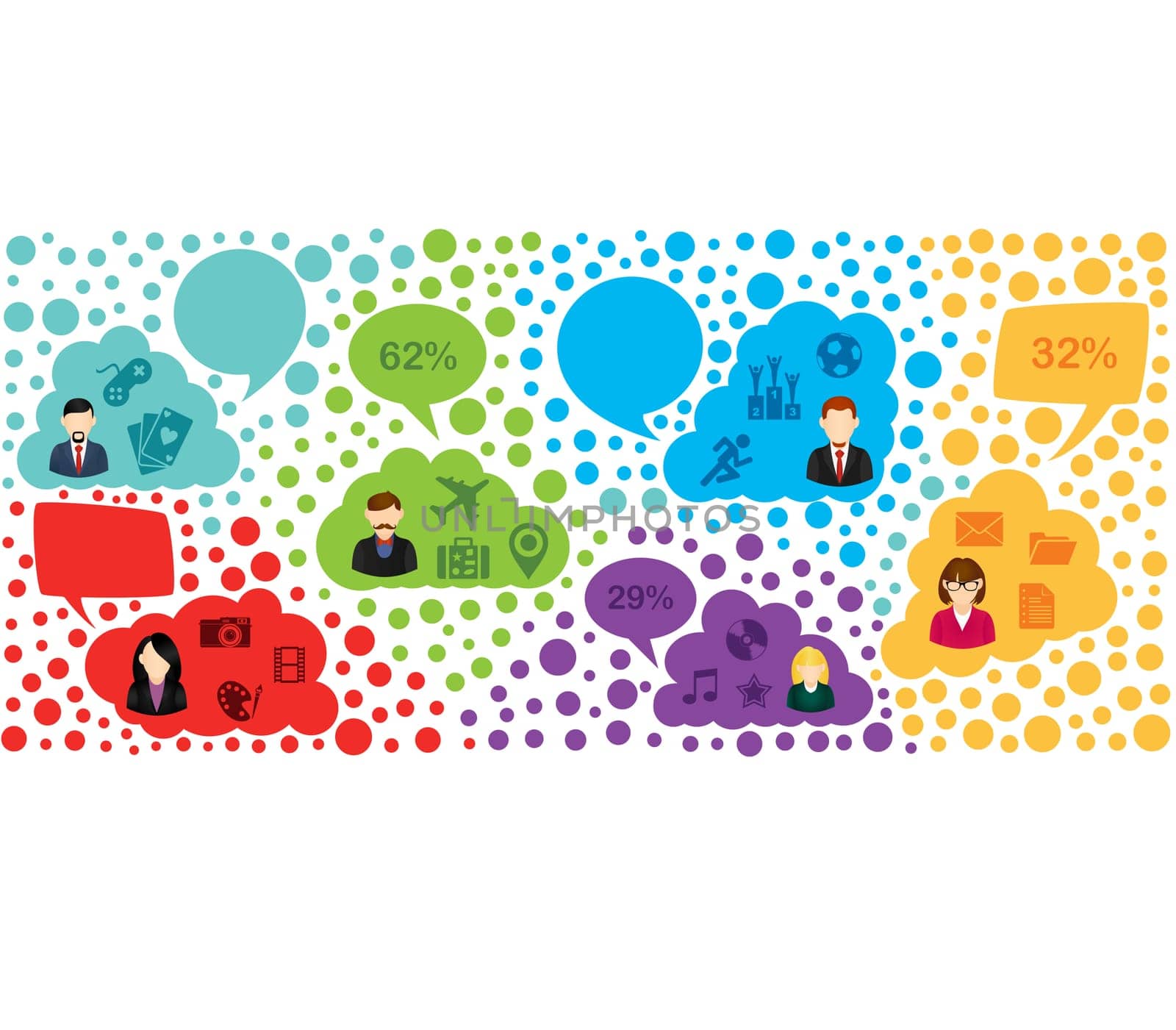 Colorful Social media network team work banner infographic concept. EPS10 vector file organized in layers for easy editing.