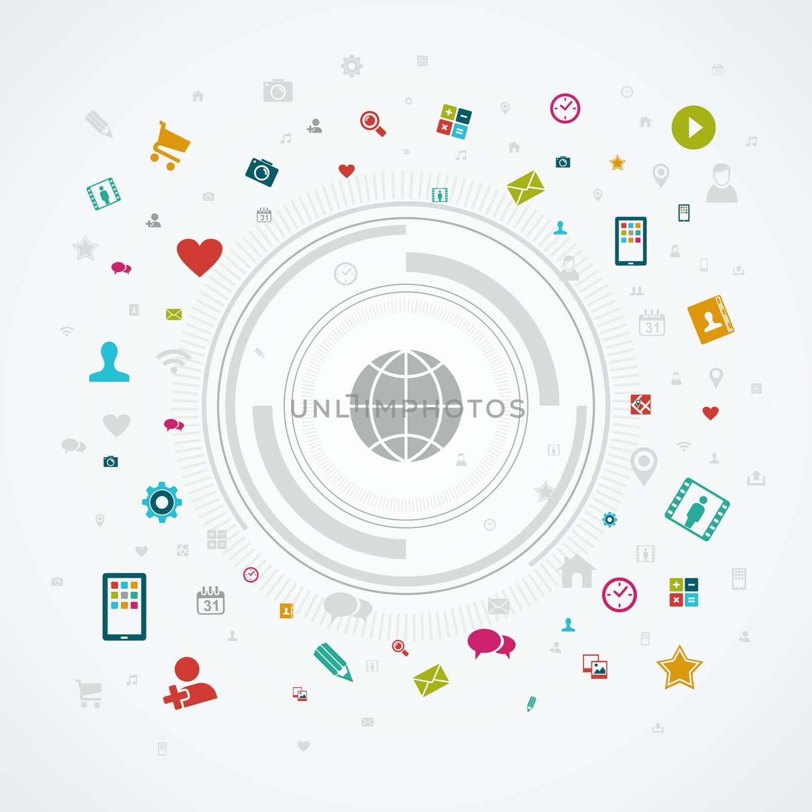 Social media network world concept. App icon splash circle illustration. EPS10 vector file organized in layers for easy editing.