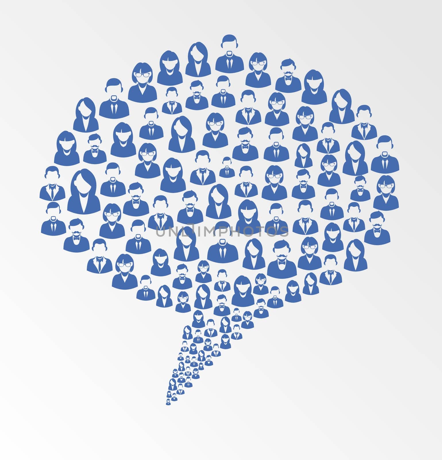 Social media user icons texture in talk bubble shape composition background. EPS10 vector file with transparency layers.