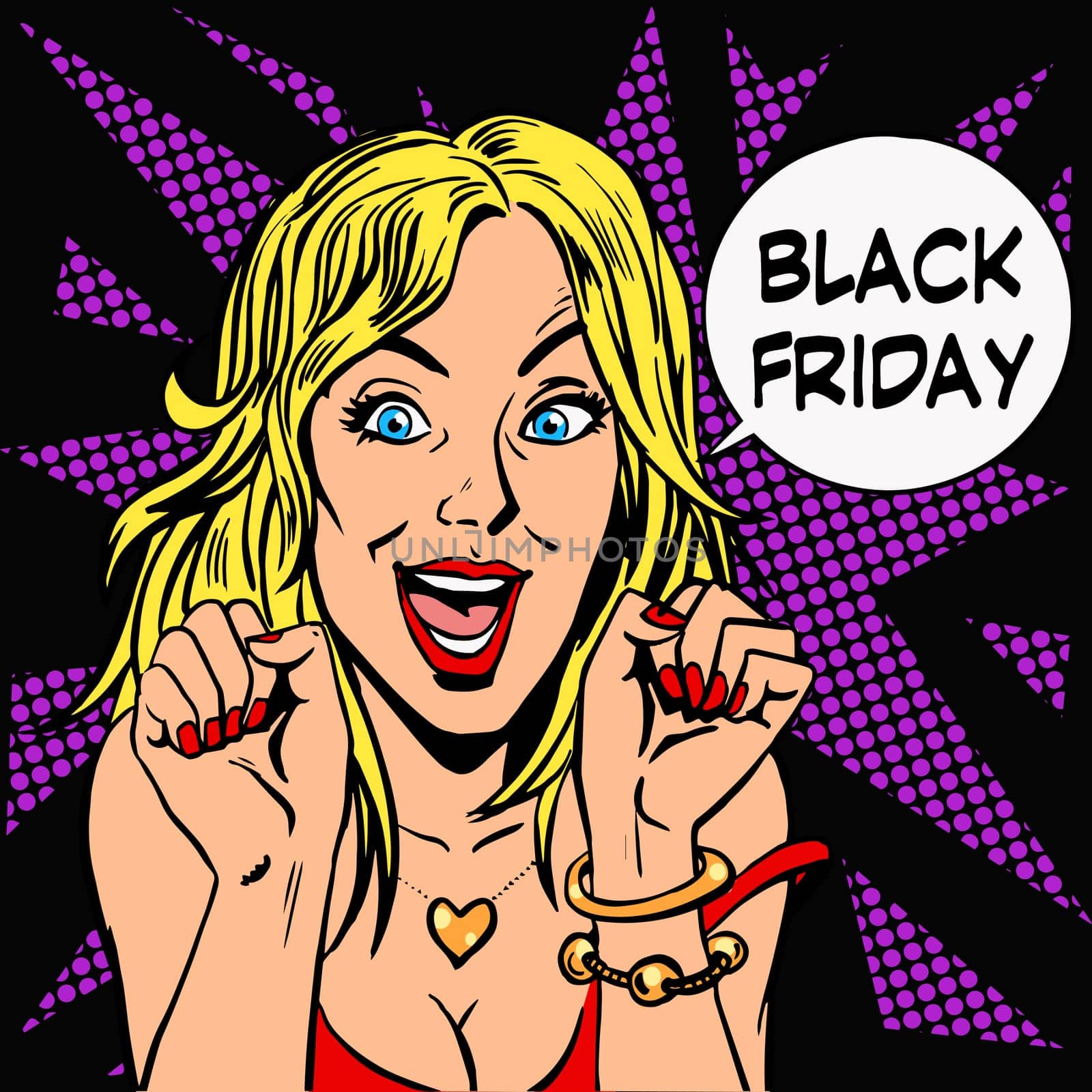 Black Friday shopper pleasure women pop art retro style
