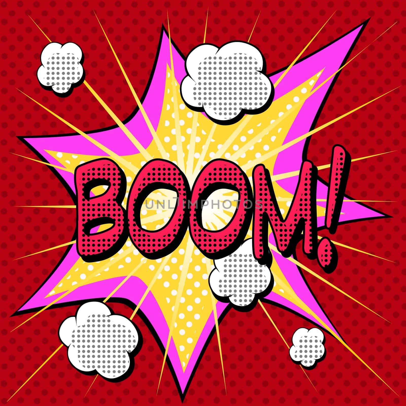 Boom comic book style explosion. Vector design element