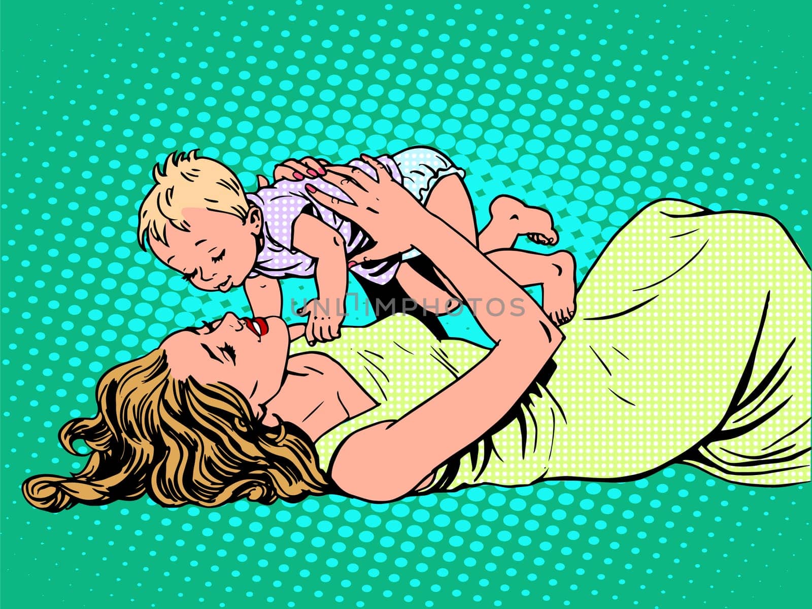 Mother child childhood motherhood happy pop art retro style