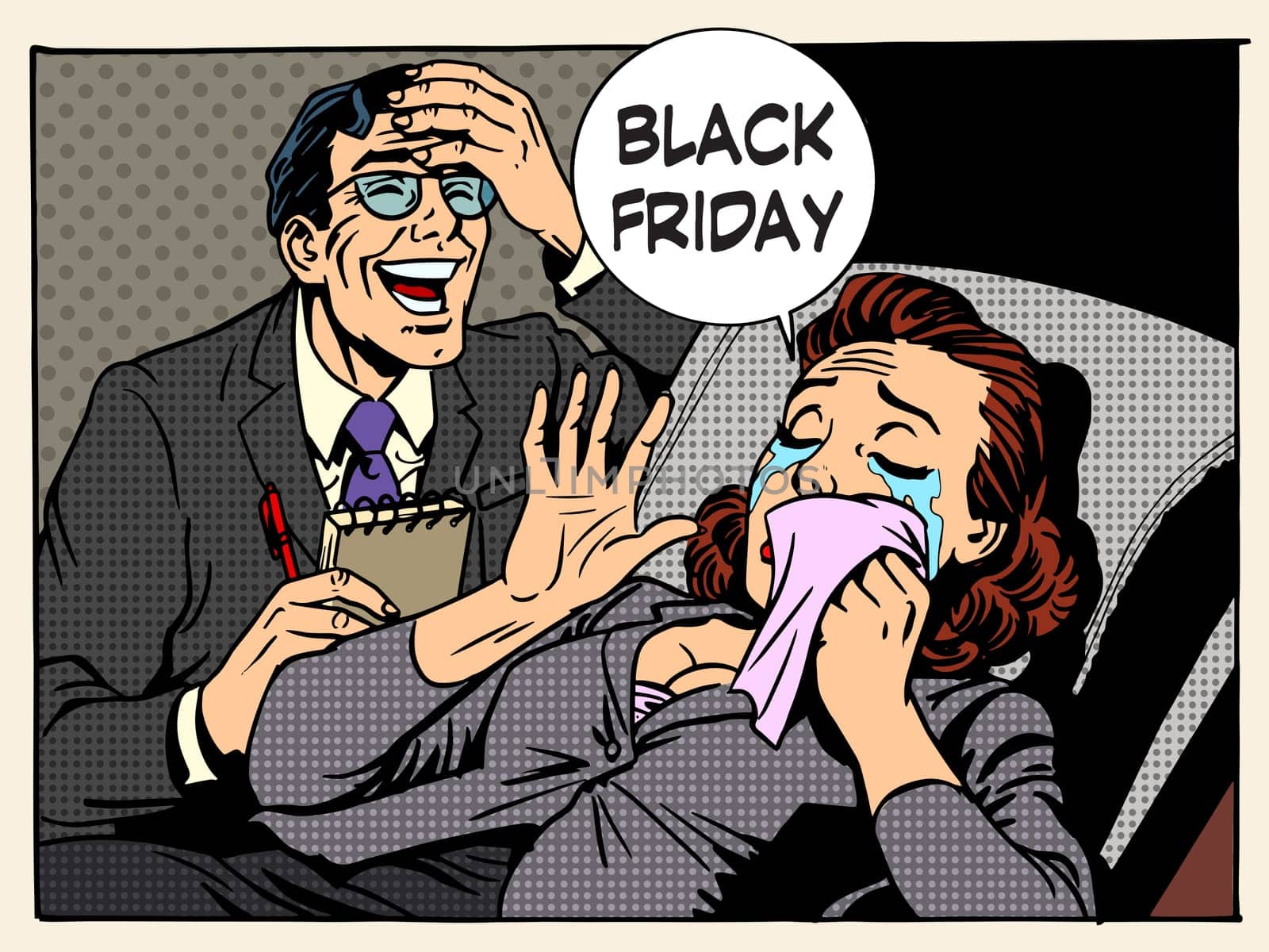 Black Friday the conversation women and men. Business concept emotions and sales