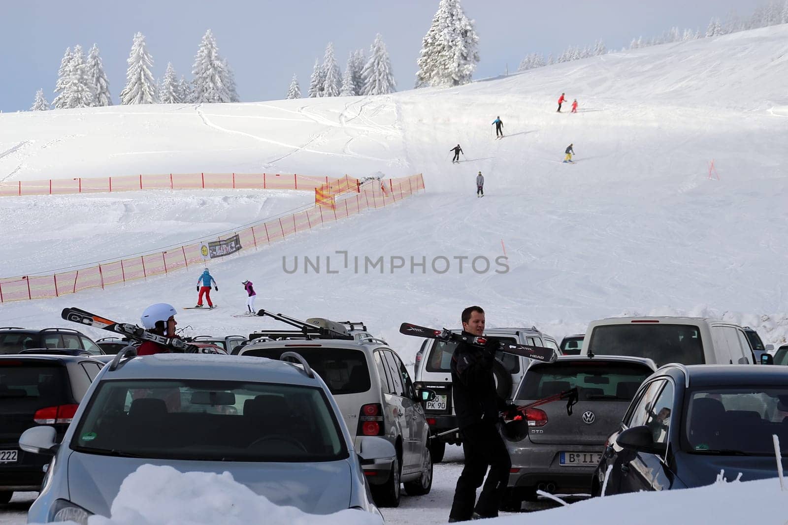 The car parked,the skis trained. Now the skiing fun starts.
