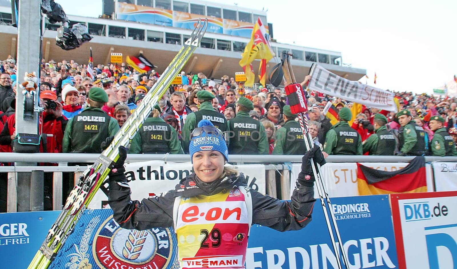 Yes: Magdalena Neuner celebrates winning the World Championship title in the sprint of Ruhpolding and ends her career