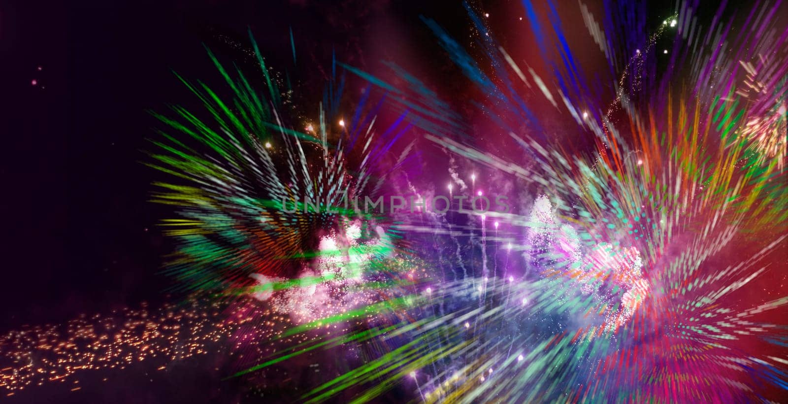 Fireworks with colorful light and glitter patterns,graphic star shapes with motion blur added