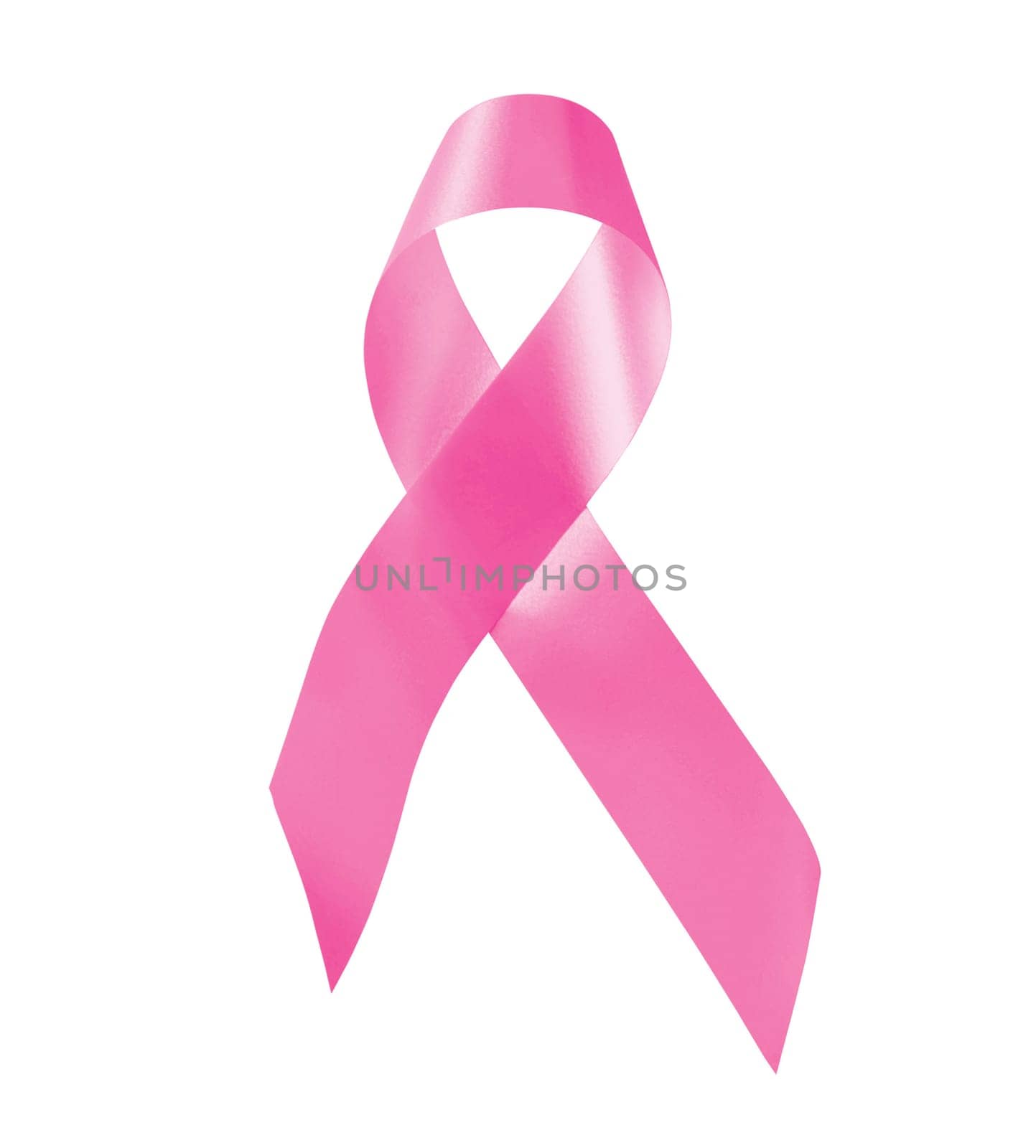 Breast cancer awareness pink ribbon isolated on white background with clipping path to cut and paste on top of a design.