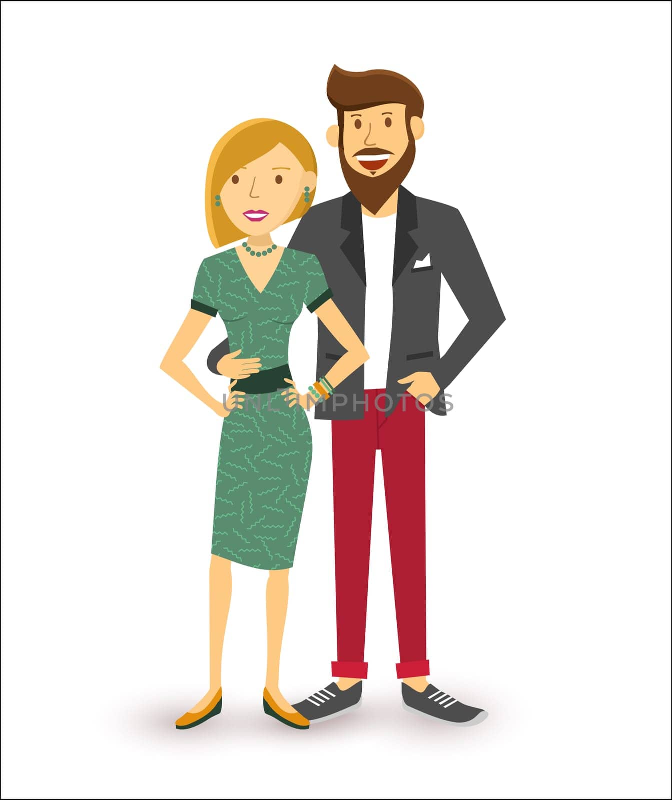 Elegant happy couple smiling, people group flat art illustration. EPS10 vector.
