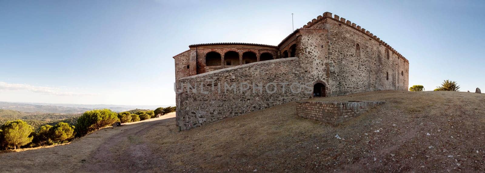 Tentudia monastery. Raised at 13th century, Badajoz, Spain. Panoramic view