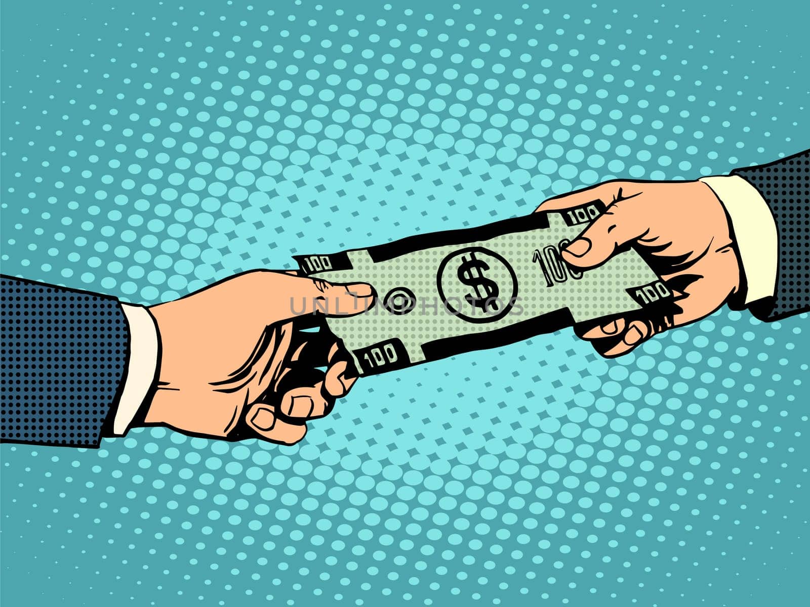 Money buying dollars business concept selling pop art retro style