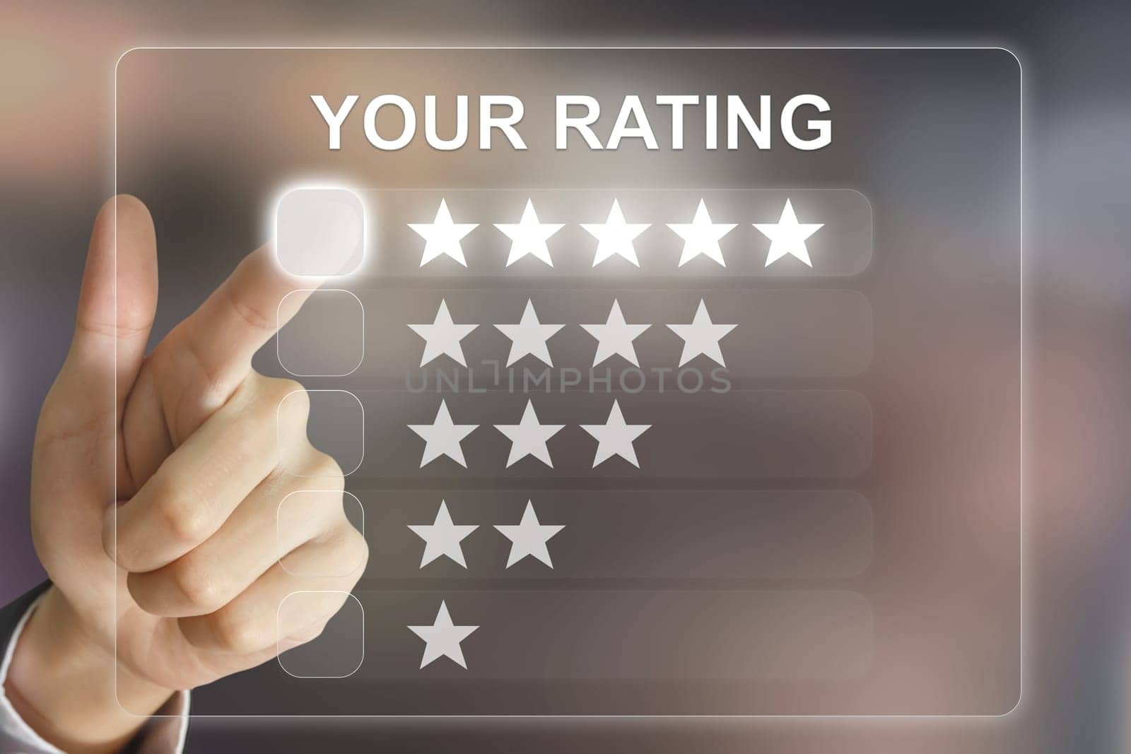 business hand clicking your rating on virtual screen interface