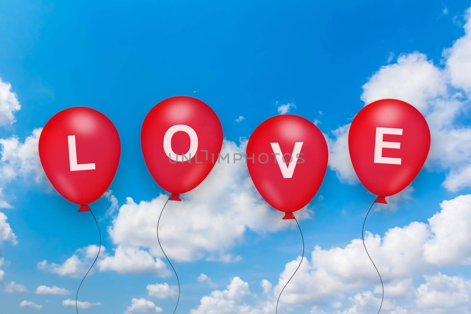 love text on balloon with blue sky background