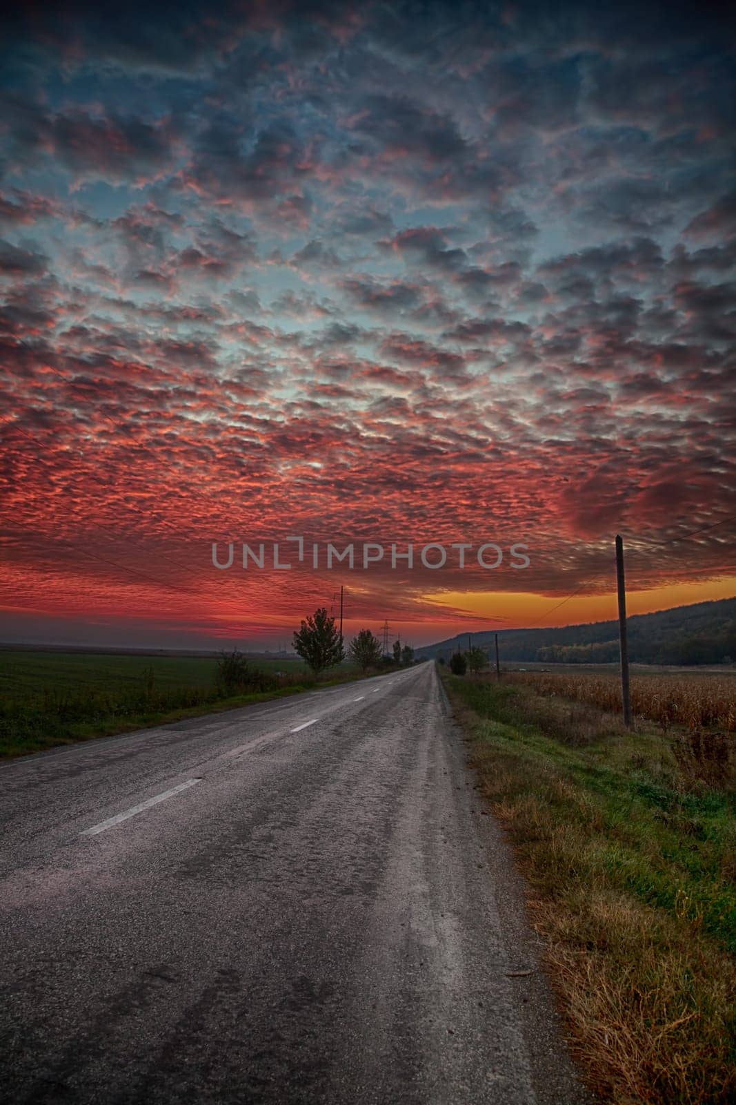 Sunrise in the countryside of Moldova region of Romania in autumn.