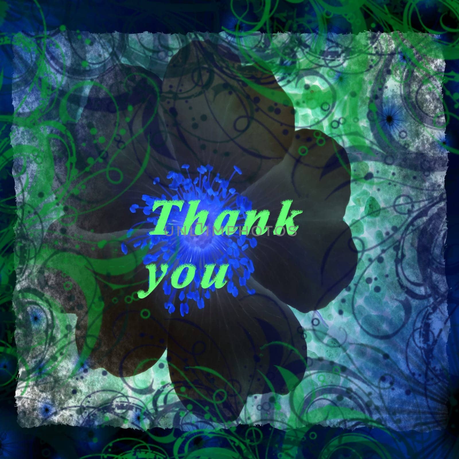 Thank you written in letters on a floral background