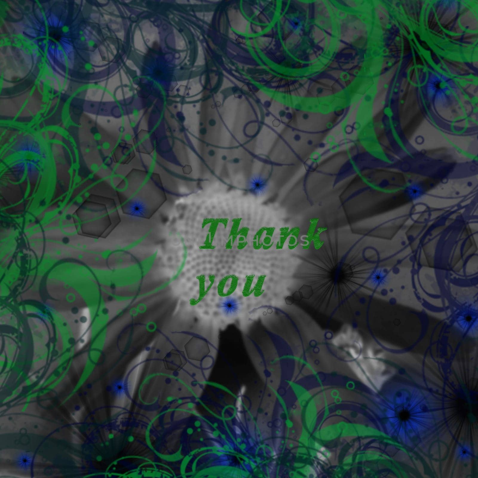 Thank you written in letters on a floral background