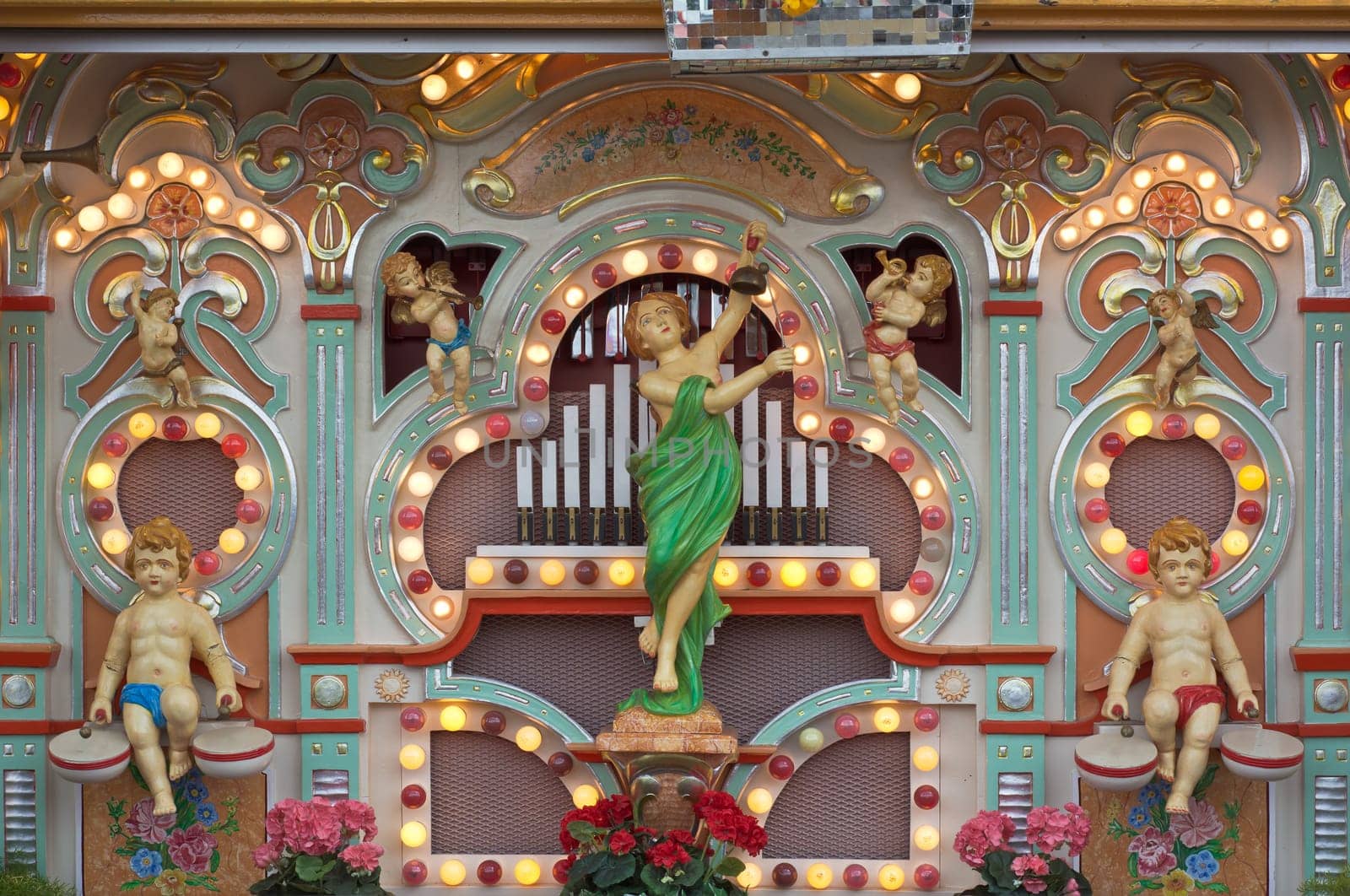 MUNICH, GERMANY – Sept. 28, 2015: Decorated Old Fashioned Music Organ at the Oktoberfest. The Festival runs from September 19th until October 4th 2015 in Munich, Germany.
