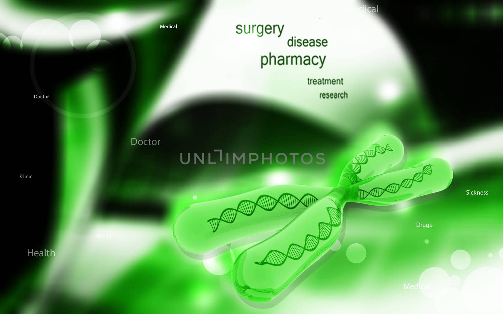 Digital illustration of chromosome in colour background