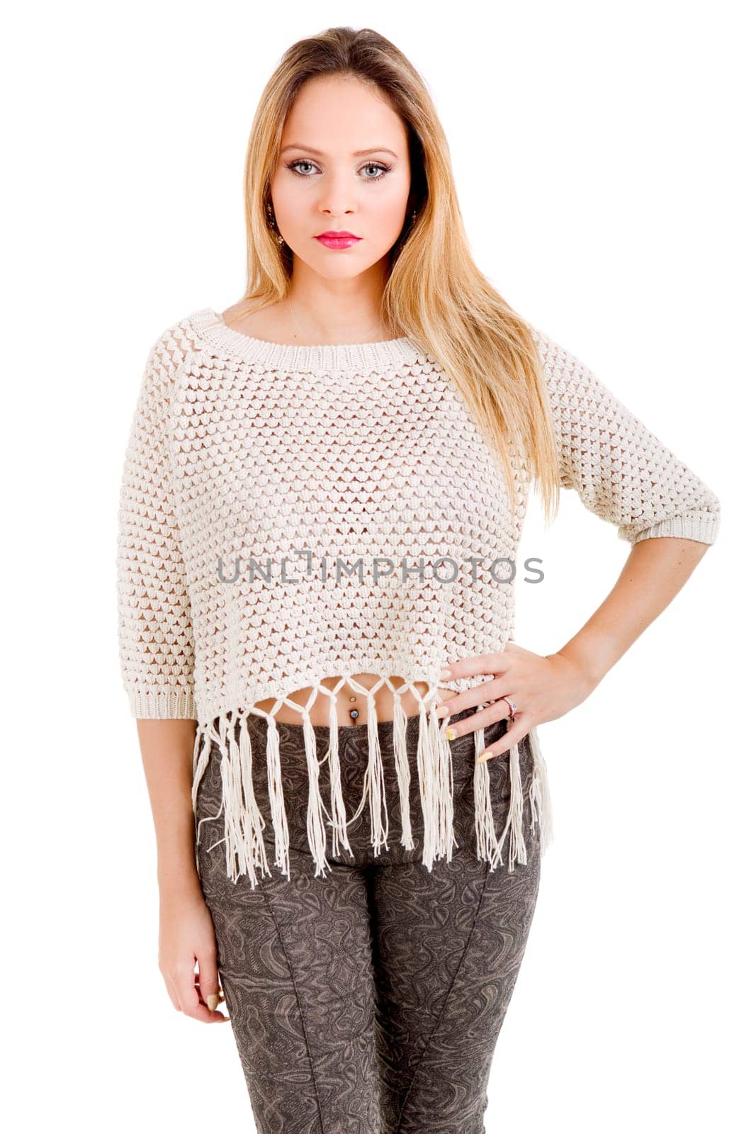 young casual beautiful woman, isolated in white