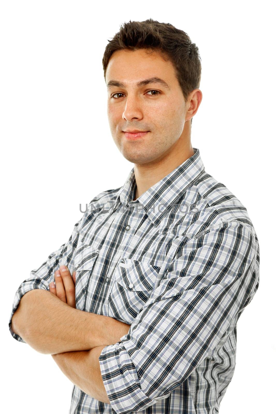 young casual man portrait, isolated on white