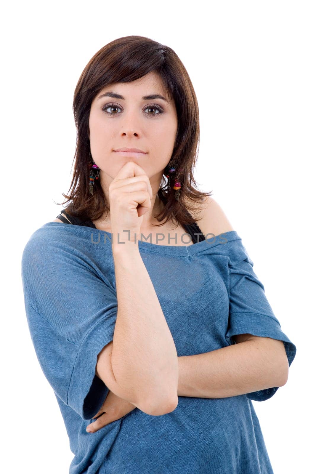 young casual beautiful woman, isolated in white