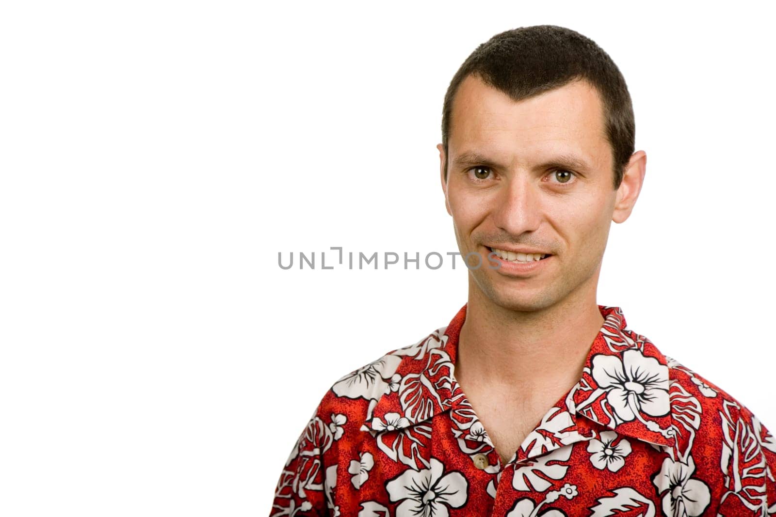 young casual man portrait in white background