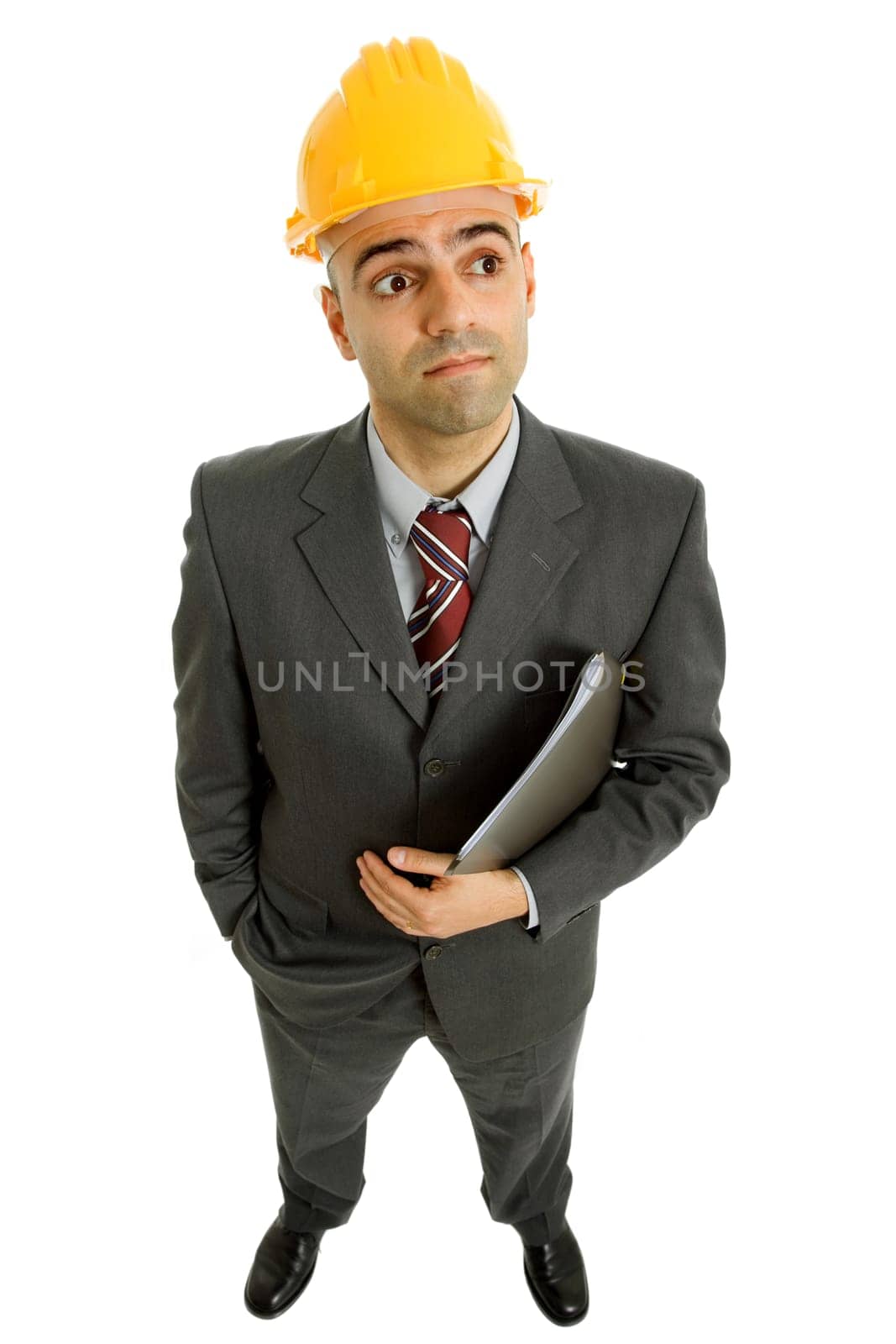 An engineer with yellow hat, isolated on white