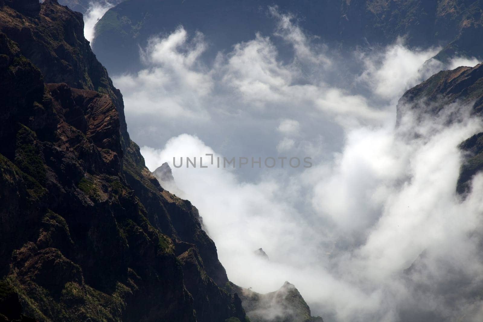 Mountains of Madeira island above the clouds at Pico do Areeiro and Ruivo